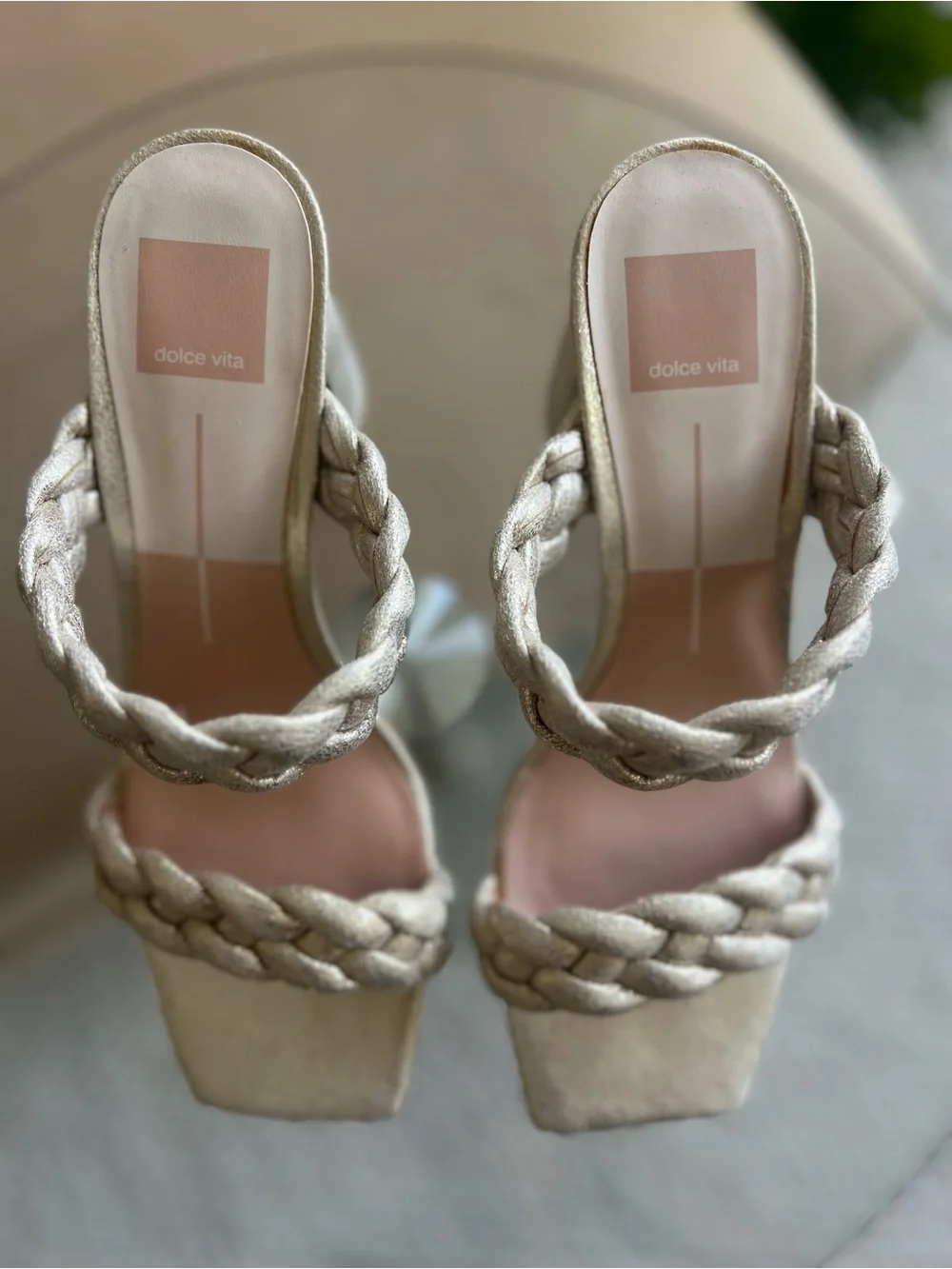 Dolce Vita Metallic Braided Block Heel Sandals Gold Champagne Size 8 NWOT